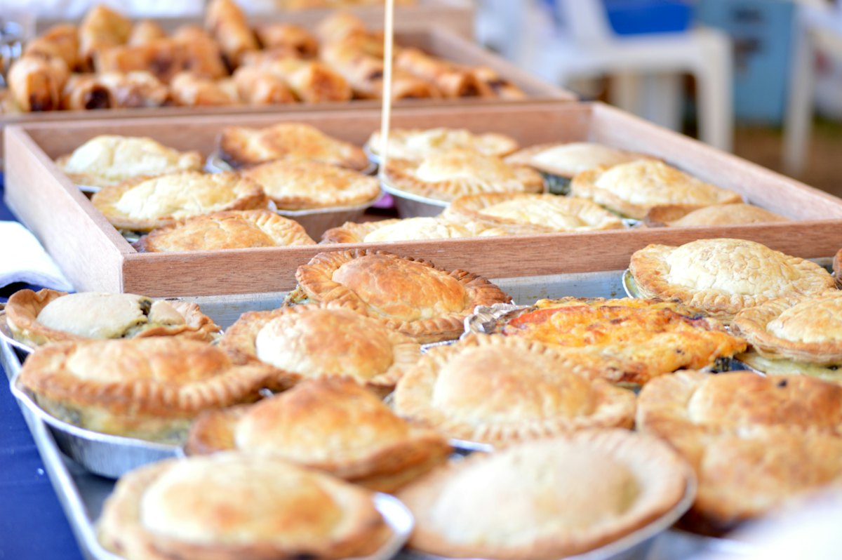 Trays of freshly baked meat pies